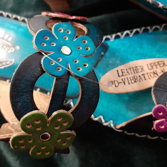 SPRING STEP LEATHER FLOWER LOW HEELS NEW WITH TAGS BEAUTIFUL BEAUTIFUL - Picture 4 of 16